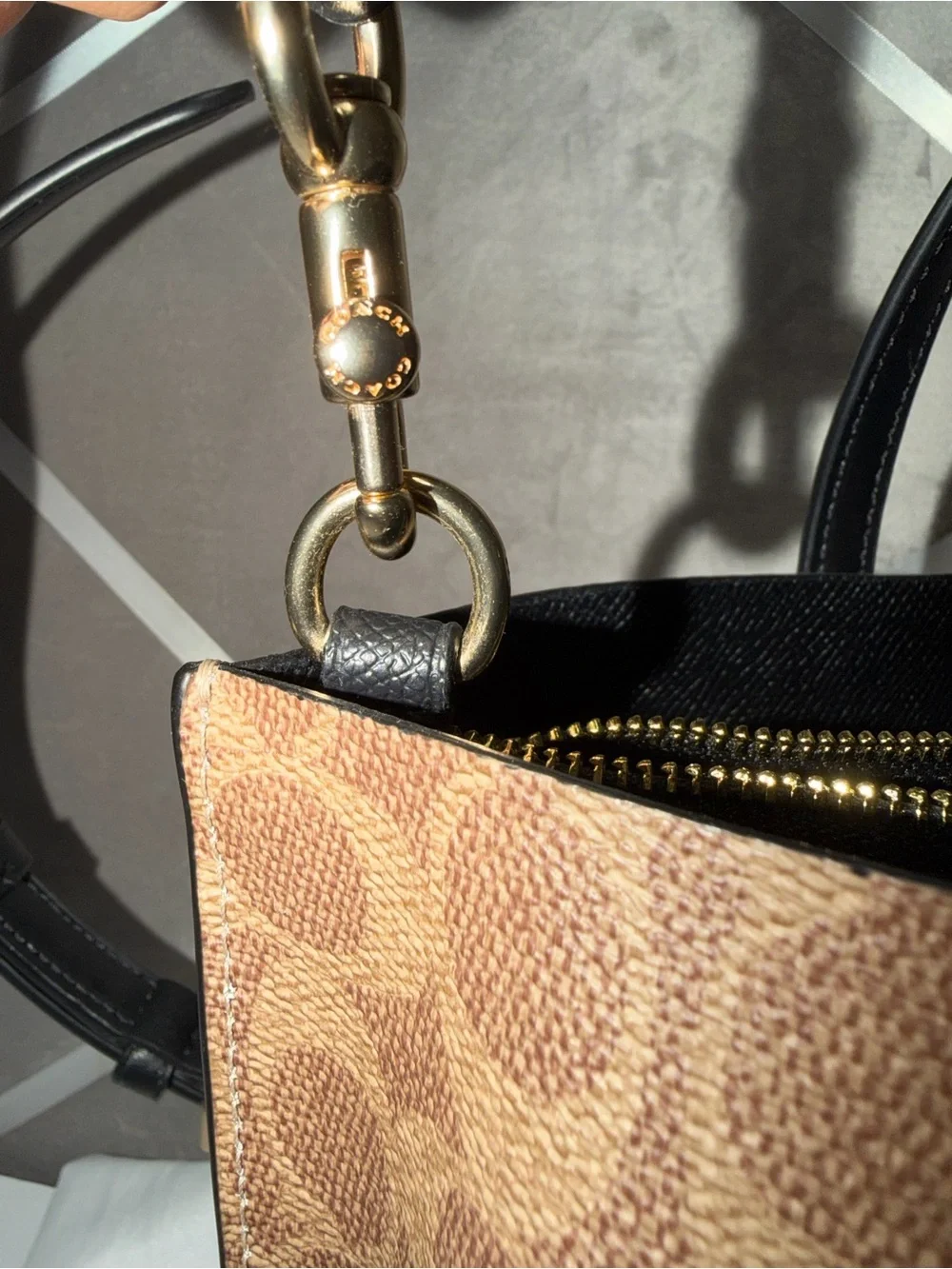 Coach Brown Signature Canvas Messenger Bag with Black Trim